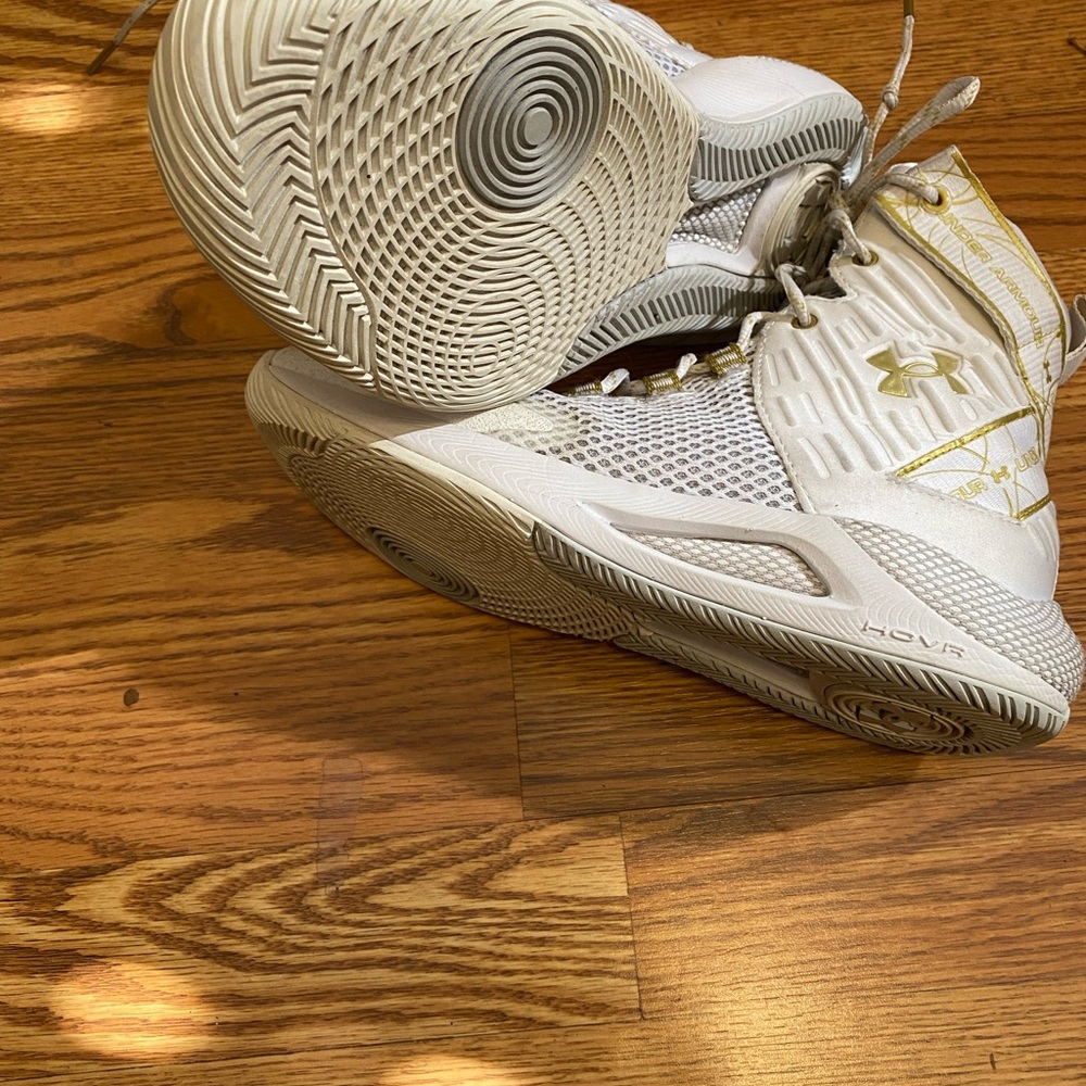 Under Armour White and Gold Athletic Sneakers